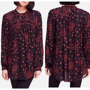 Free people flowers in her hair black floral tunic Sz XS